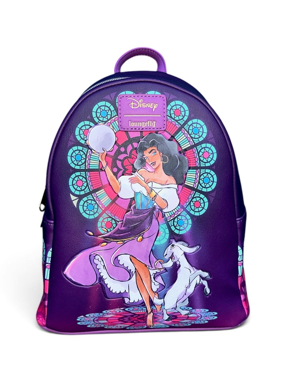Loungefly Purple Esmeralda Mini Backpack with Teal & Pink Accents